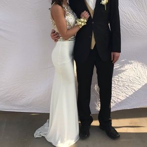 White and gold prom dress.
